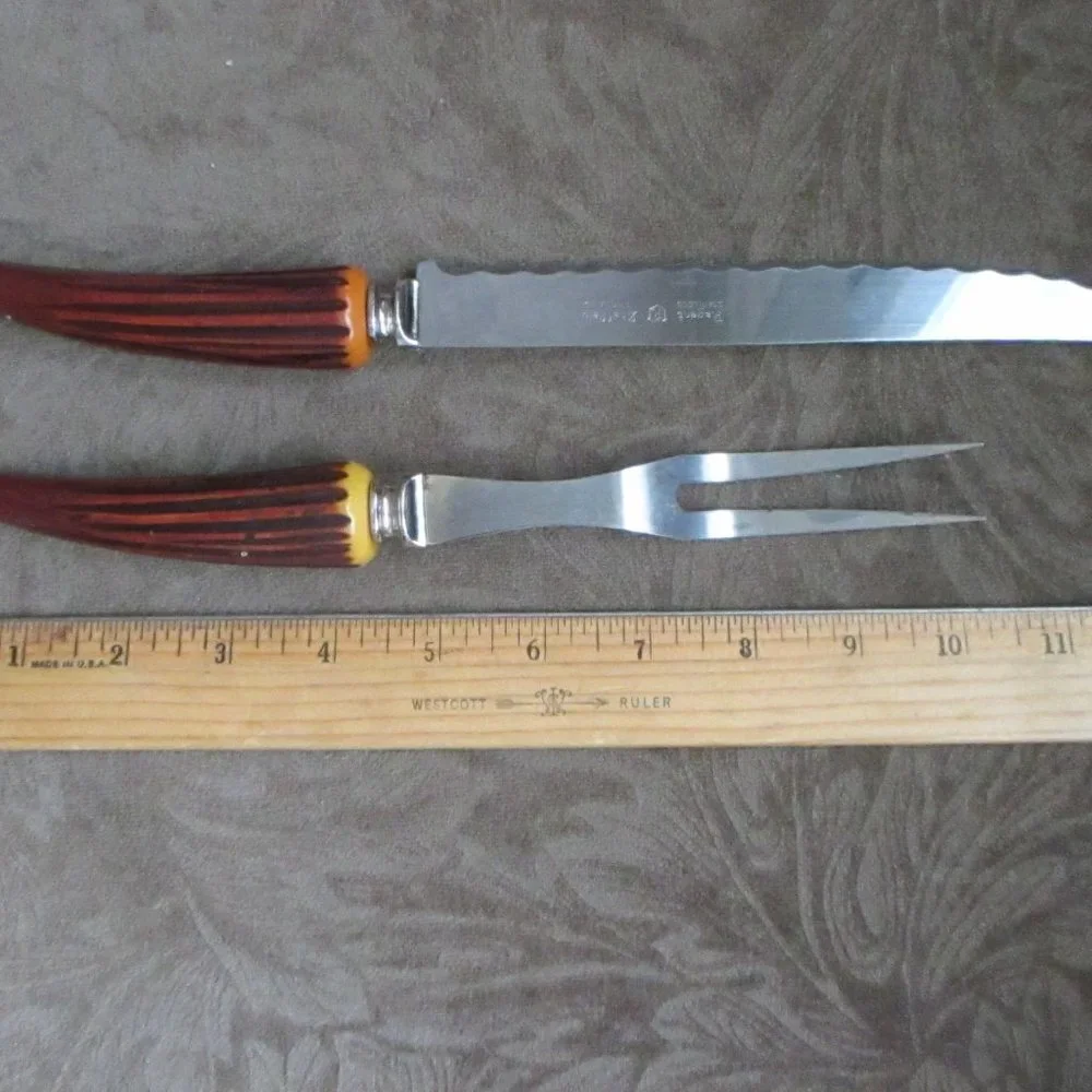 Sheffield Regent Carving Set Faux Bone handles Vintage Knife and Meat Fork